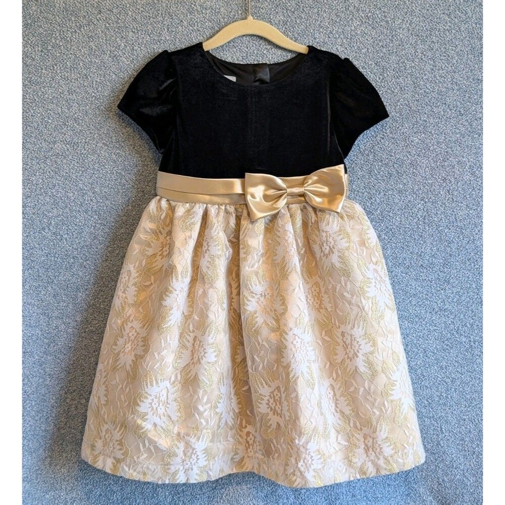 Special Editions Sears Girls Size 5T Velvet Puff Sleeve Glitter Lace Bow Dress
